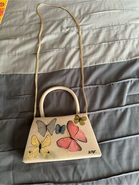 Butterfly-Print Cream Shoulder Bag